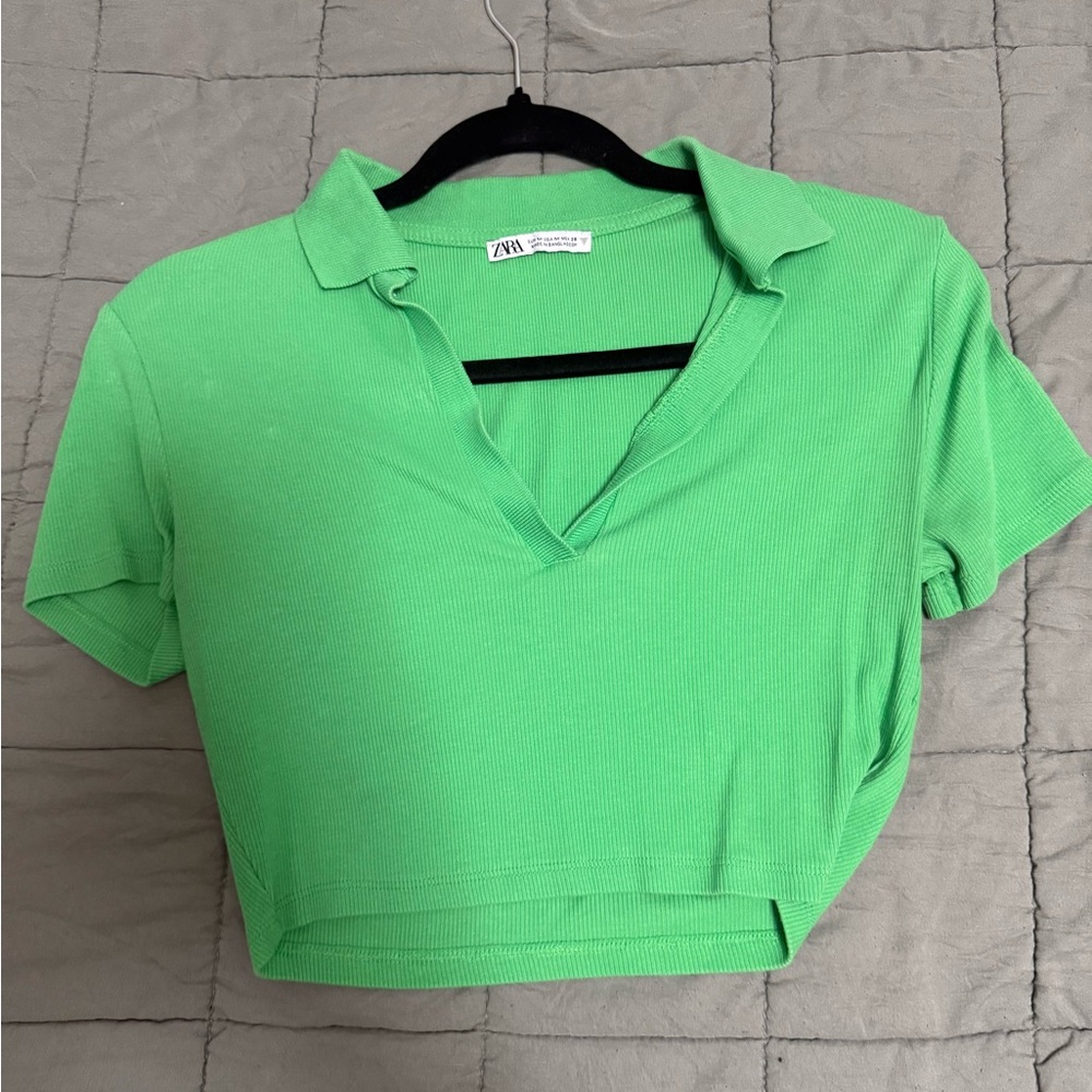 Zara Bright Green Collared Crop Top